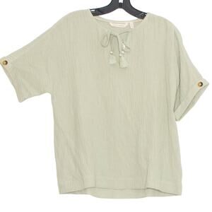 NEW Soft Surroundings Top Cottage Boho Gauze Coastal Lagenlook Summer Sage XS